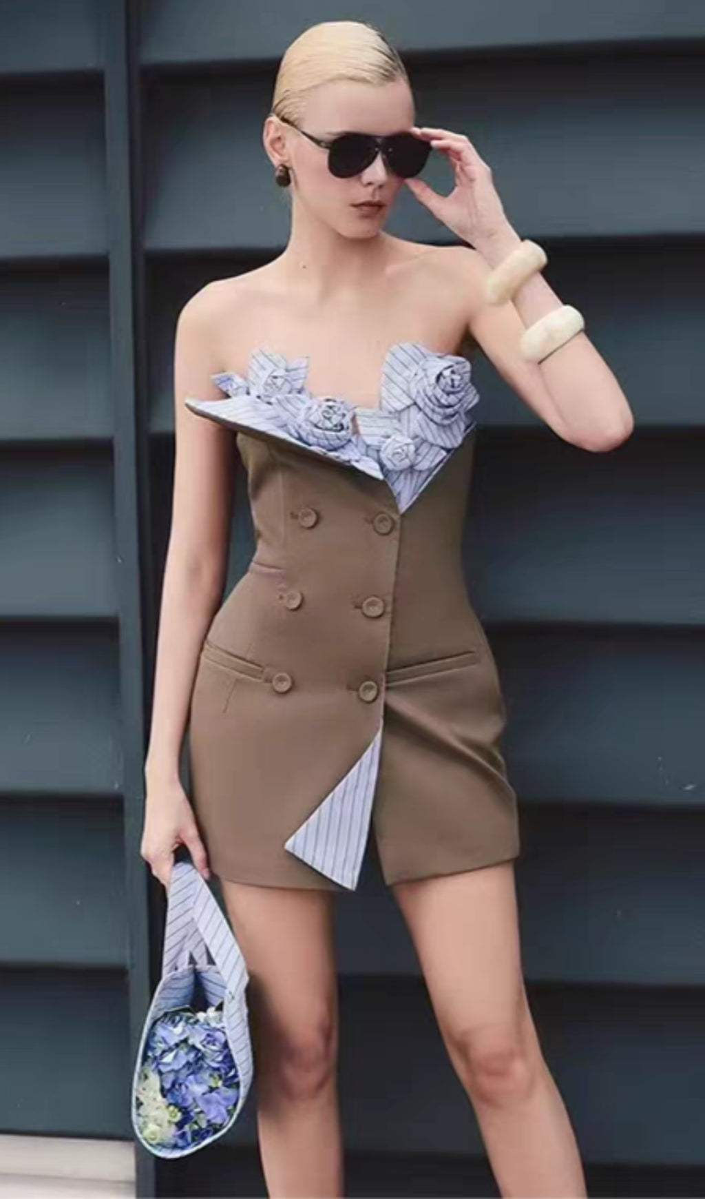 3D flowers Bustier Mini Dress