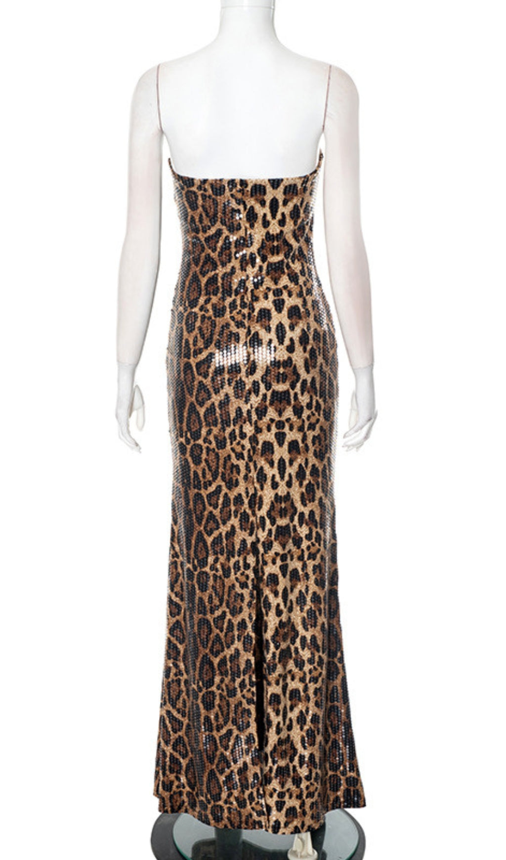 Leopard Print Strapless Sequin Maxi Dress