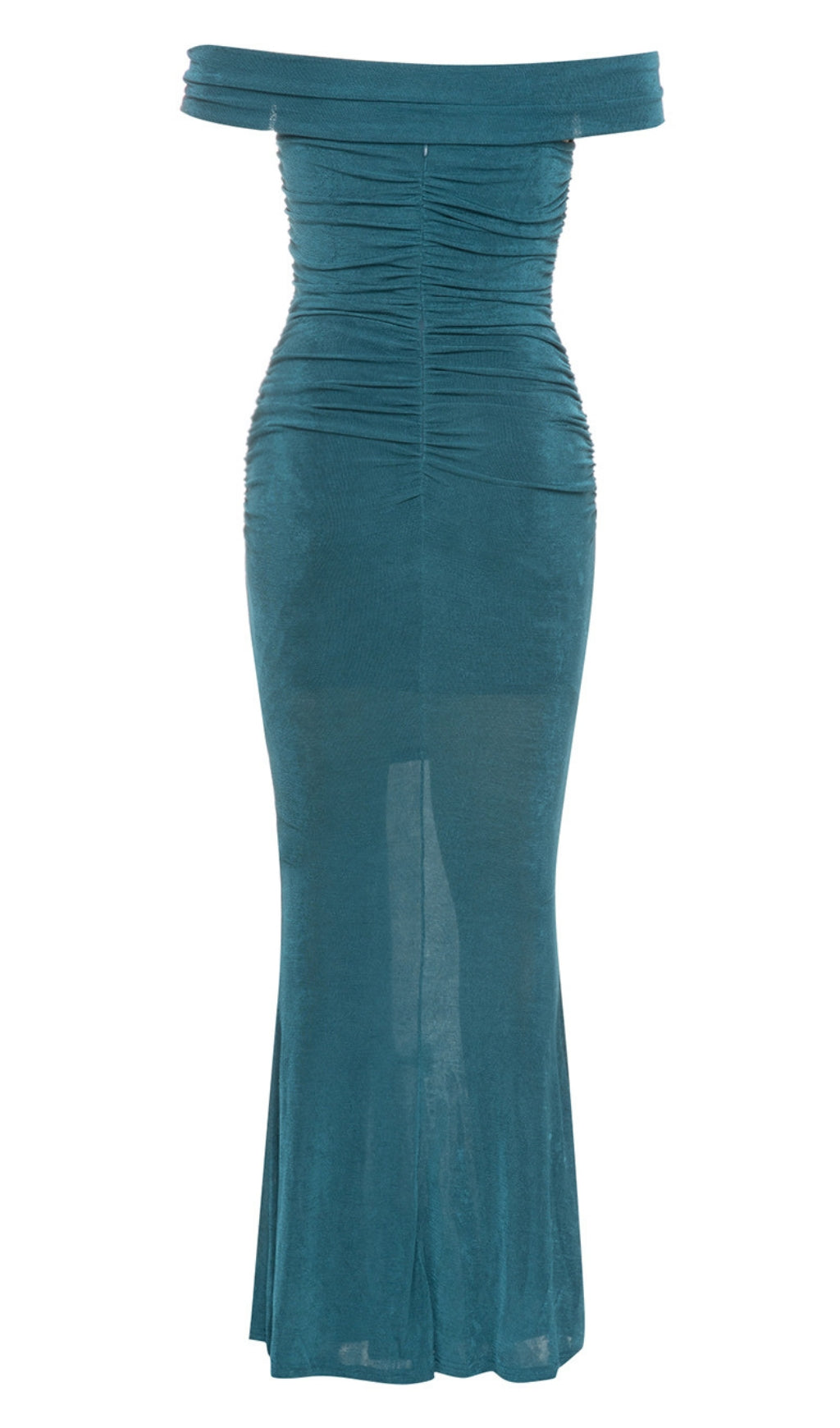 Off - Shoulder Flower - Accent Ruched Mermaid Dress in Teal