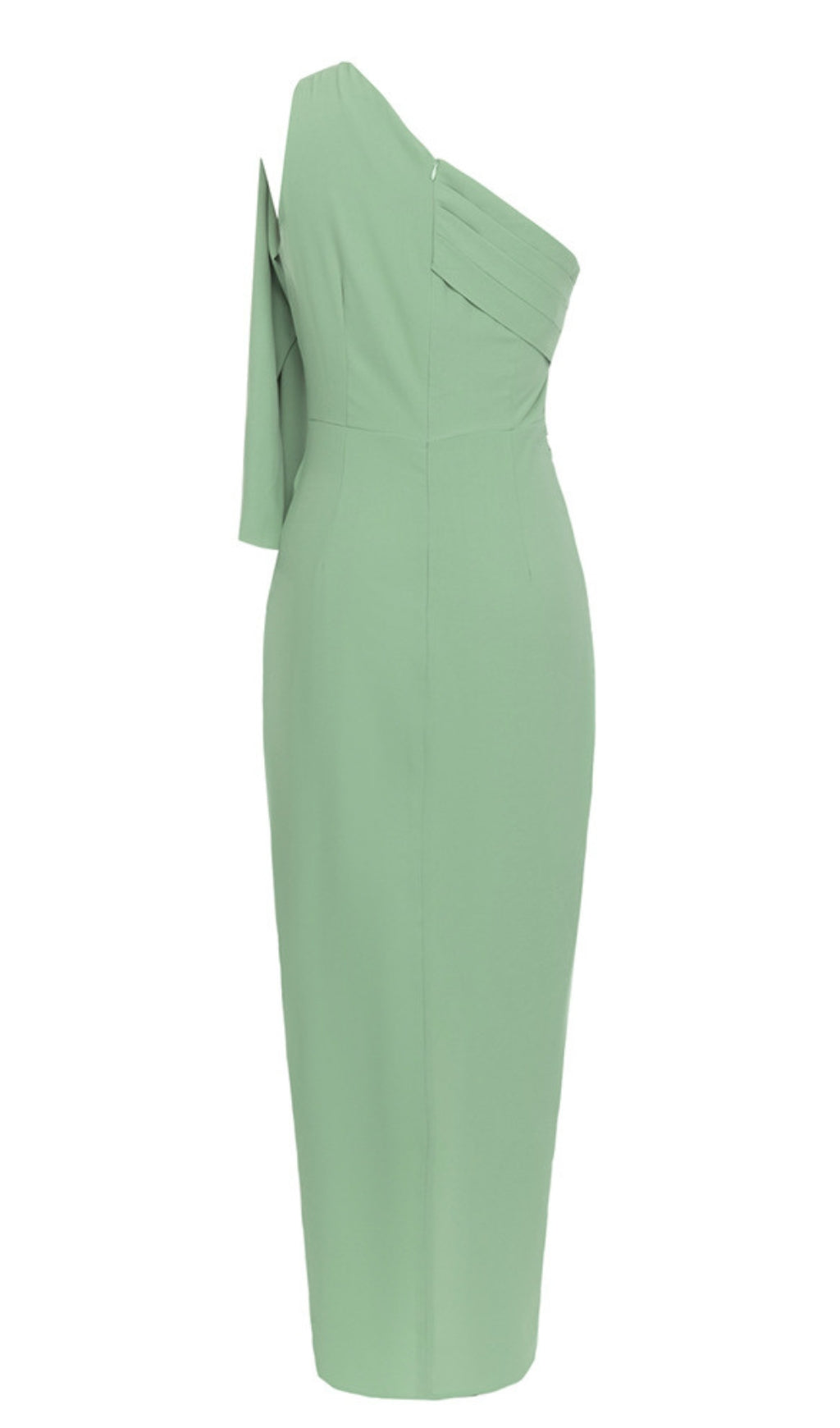 One - Shoulder Ruched Slit Midi Dress in Green