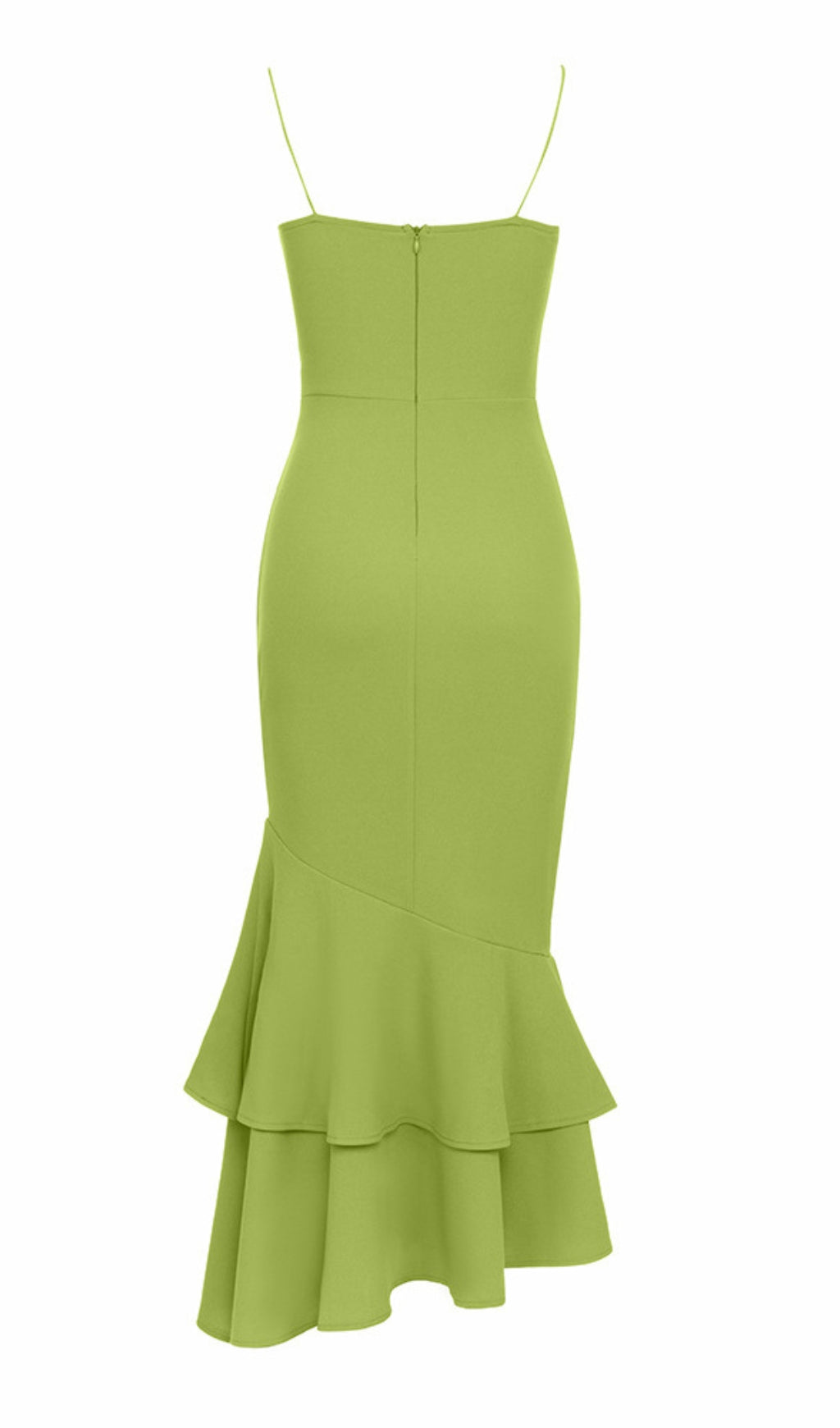 Strapless Ruffled Mermaid Midi Dress in Green