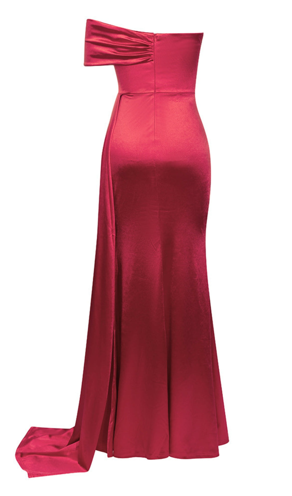 Off - Shoulder Draped - Train Mermaid Gown in Red