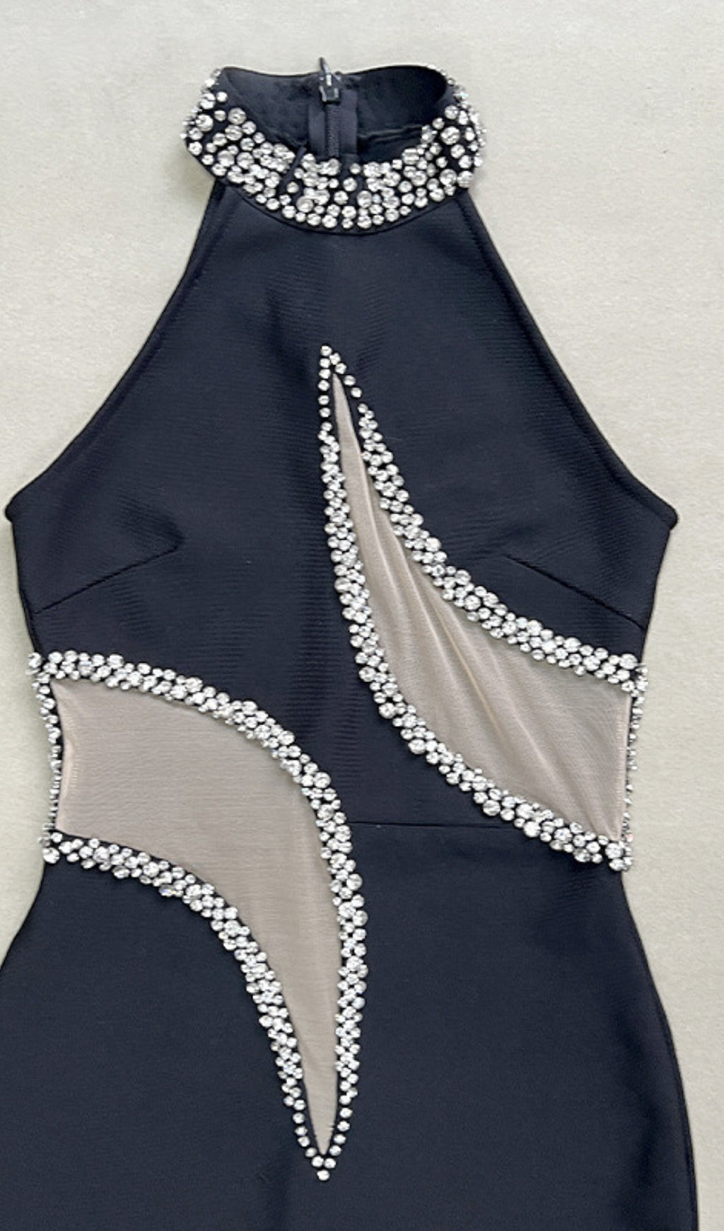 Halter Neck Rhinestone Cutout Maxi Dress in Black