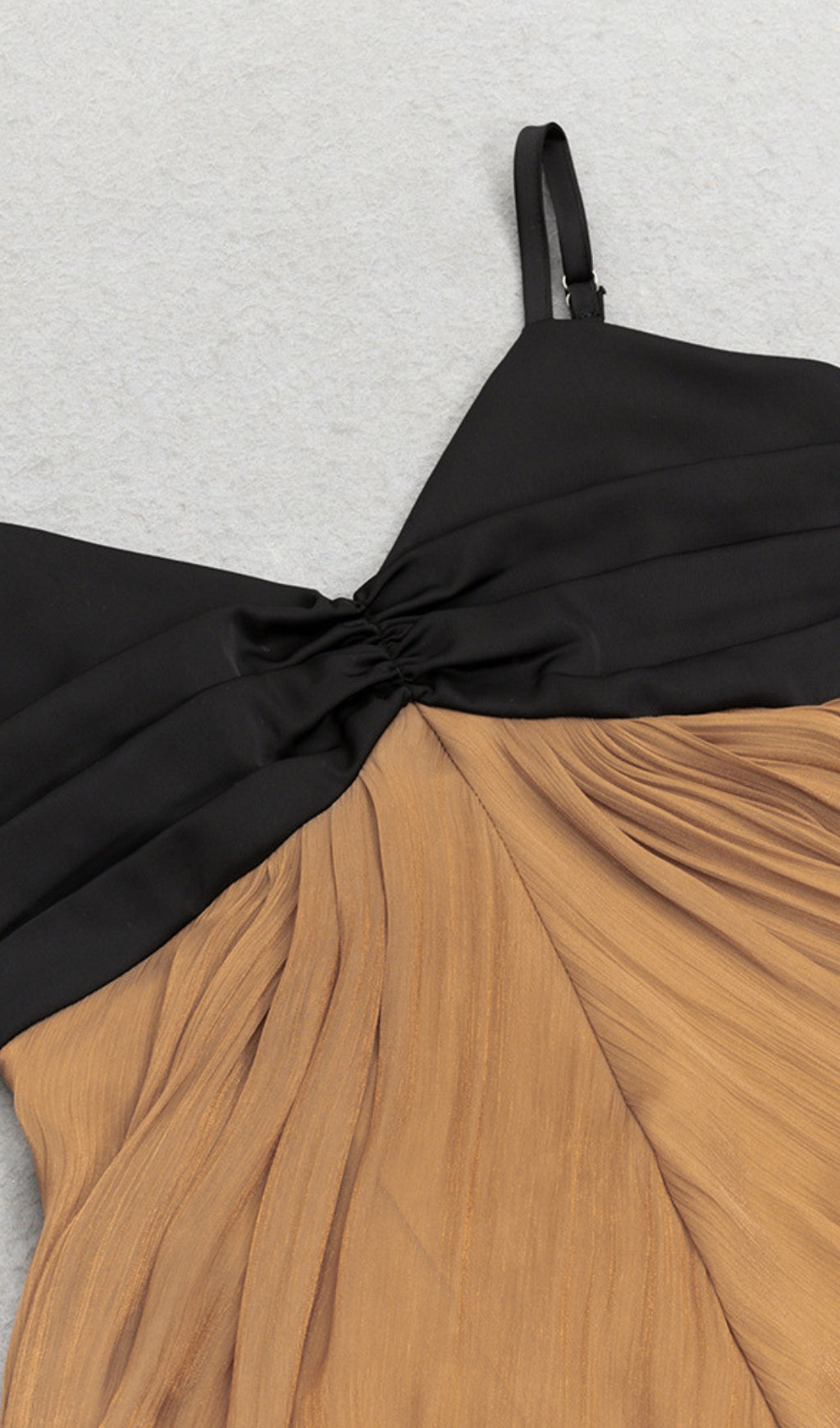 Ruched Chiffon Midi Dress in Black And Gold