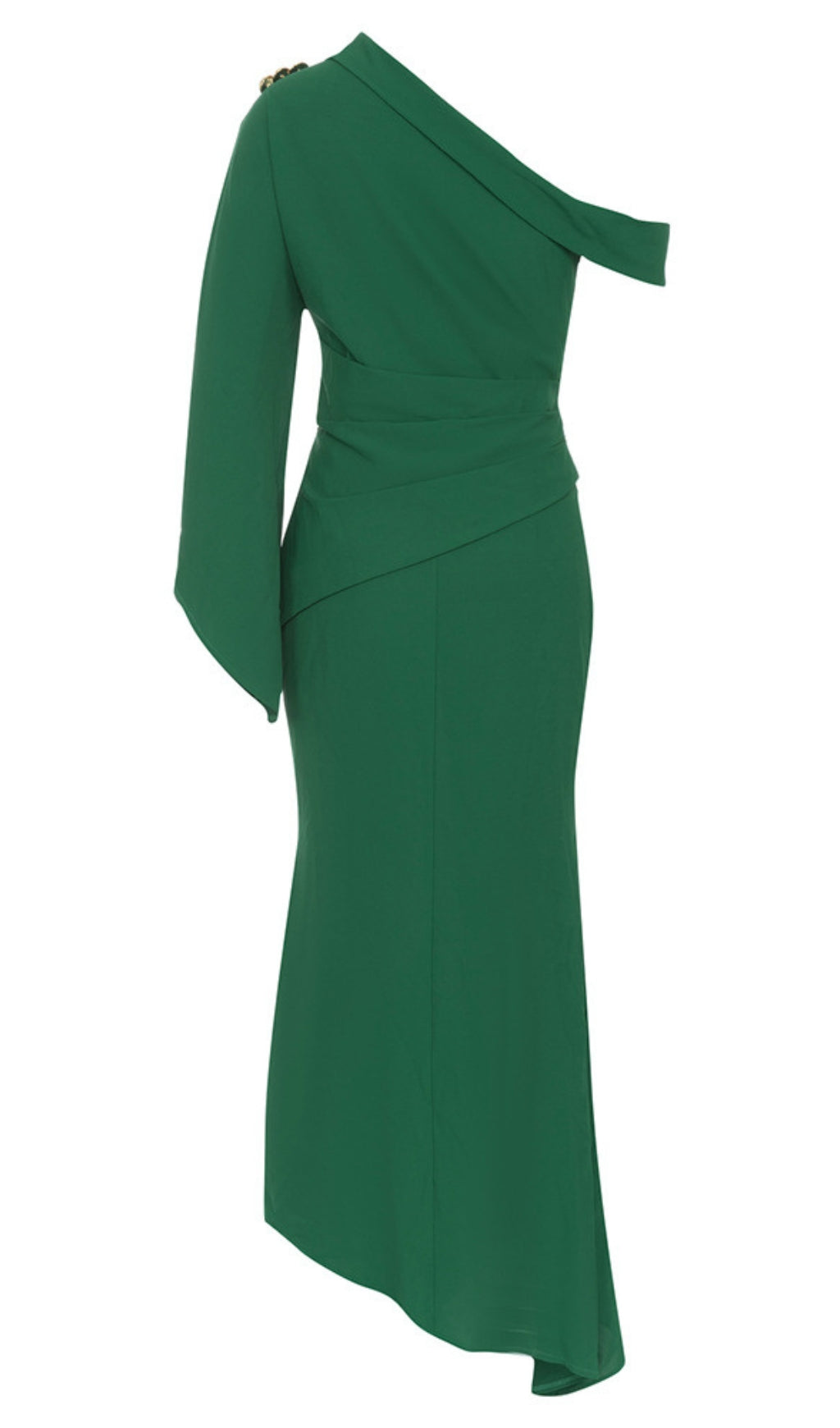 One - Shoulder Ruffled Asymmetric Maxi Dress in Green