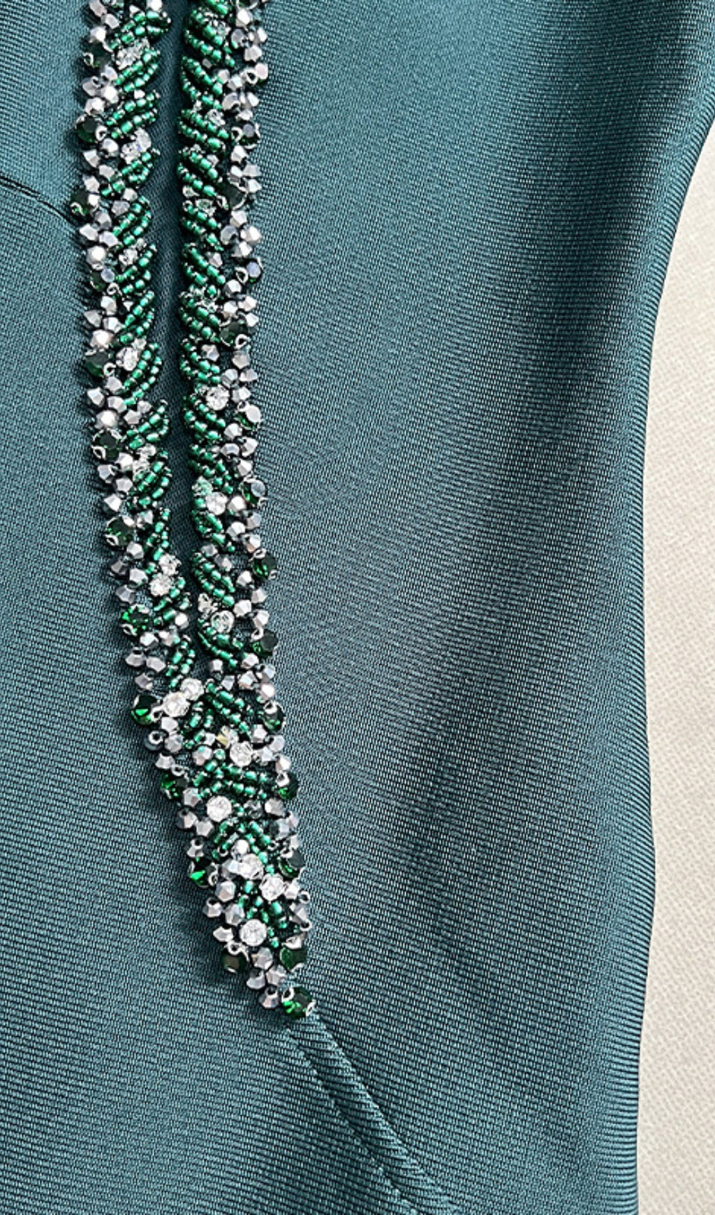 Mock Neck Beaded Mermaid Maxi Dress in Dark Green