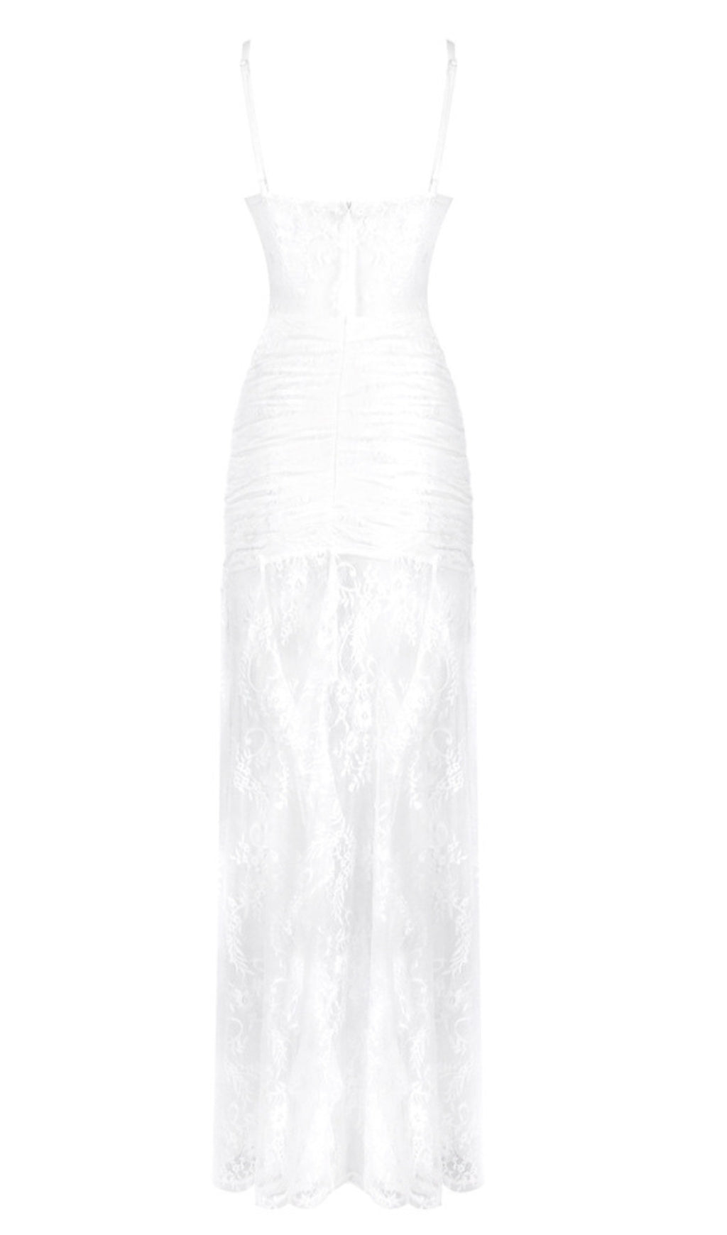 Strapless Beaded Bustier Lace Maxi Dress in White