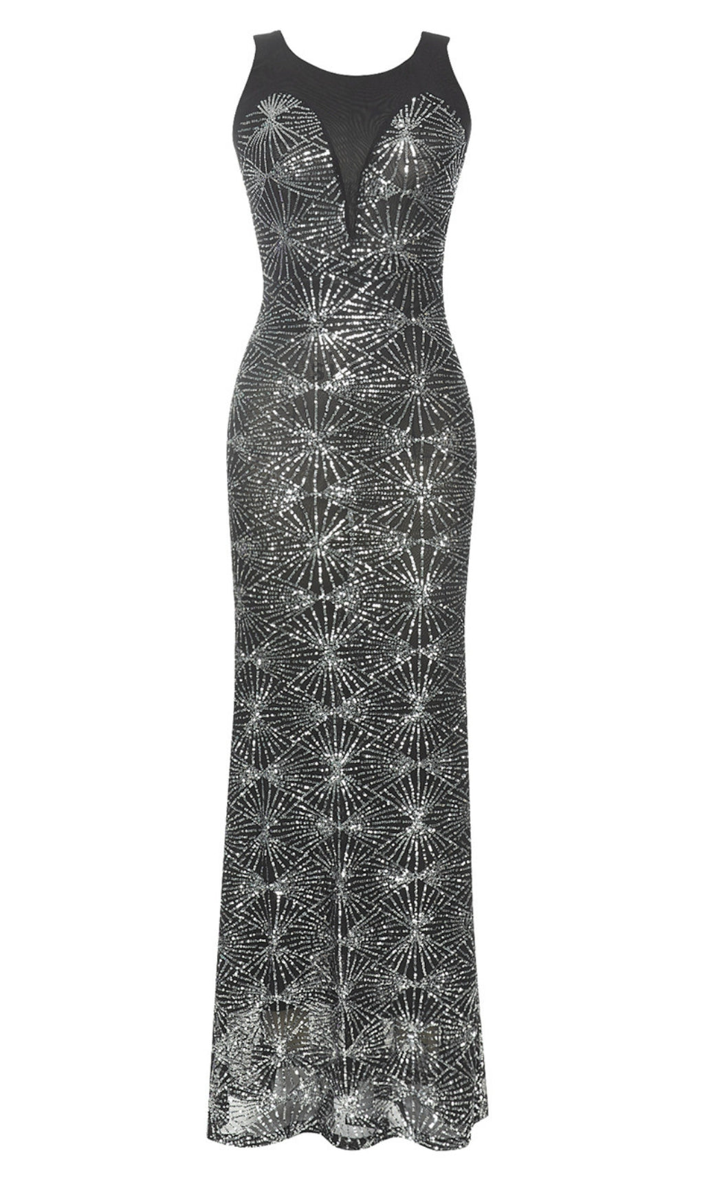 Sequin - Embellished Sleeveless Maxi Dress in Black