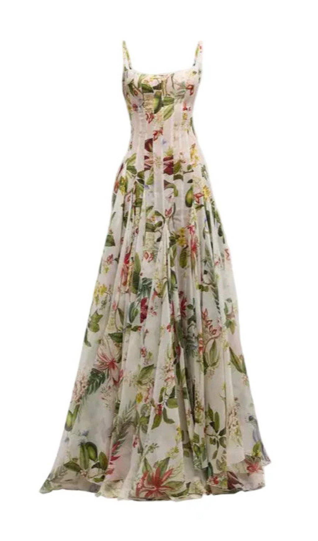 multicolor floral print fauna gazar gown
