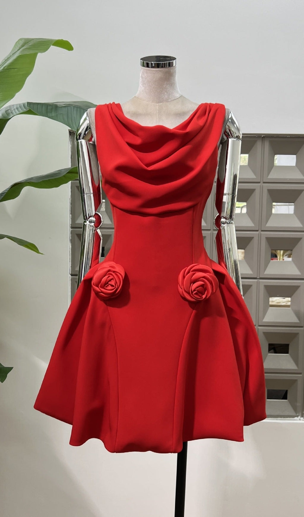 3d flower Pleated Sleeveless Mini Dress