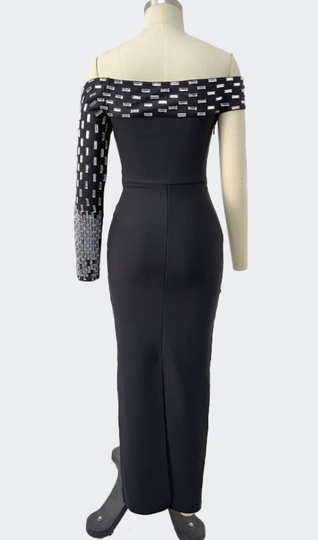 Off Shoulder Silver Embellished One Sleeve in Black