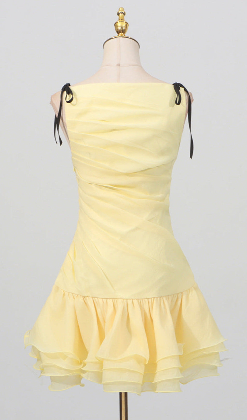 ruched ruffle hem sleeveless mini dress in yellow