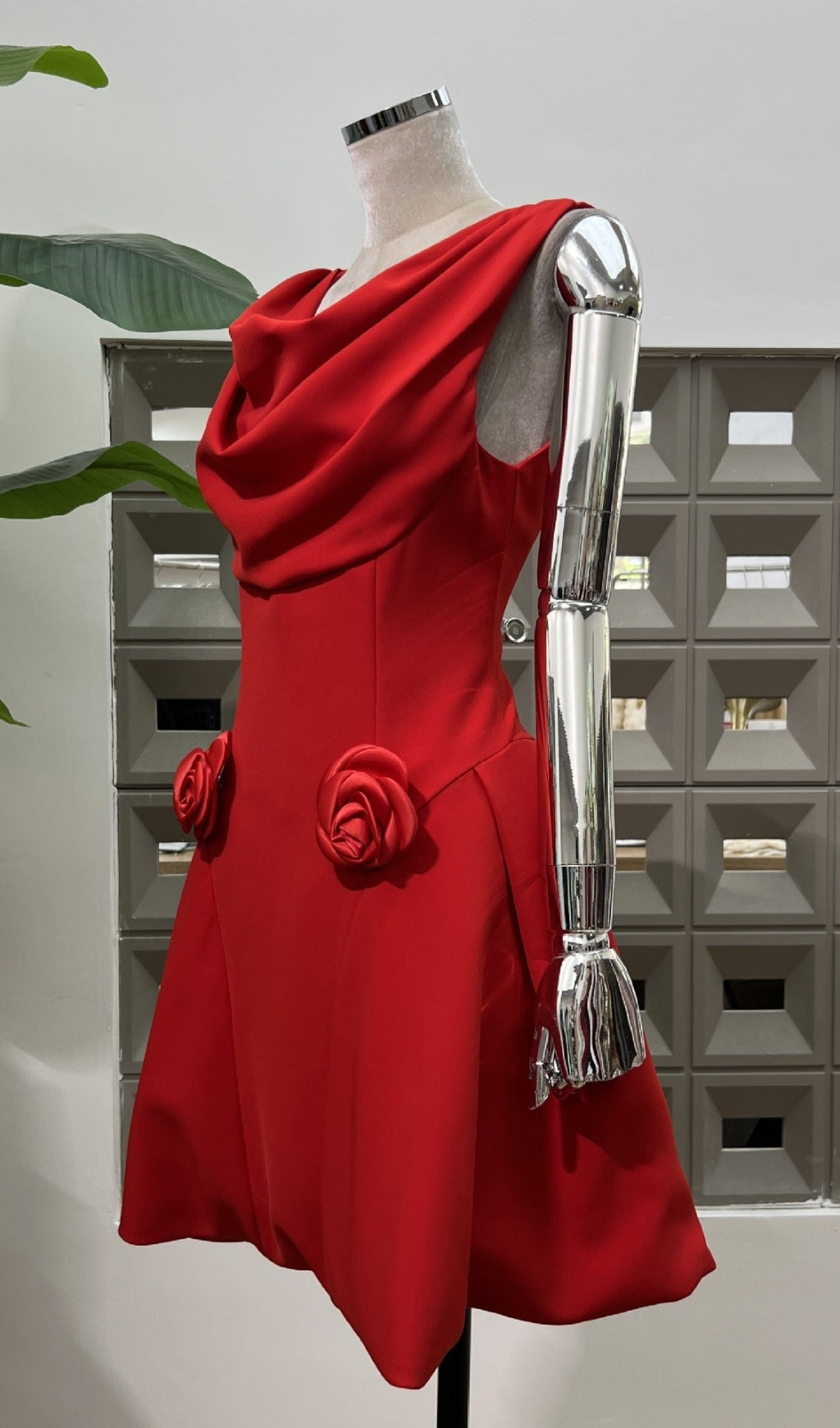 3d flower Pleated Sleeveless Mini Dress