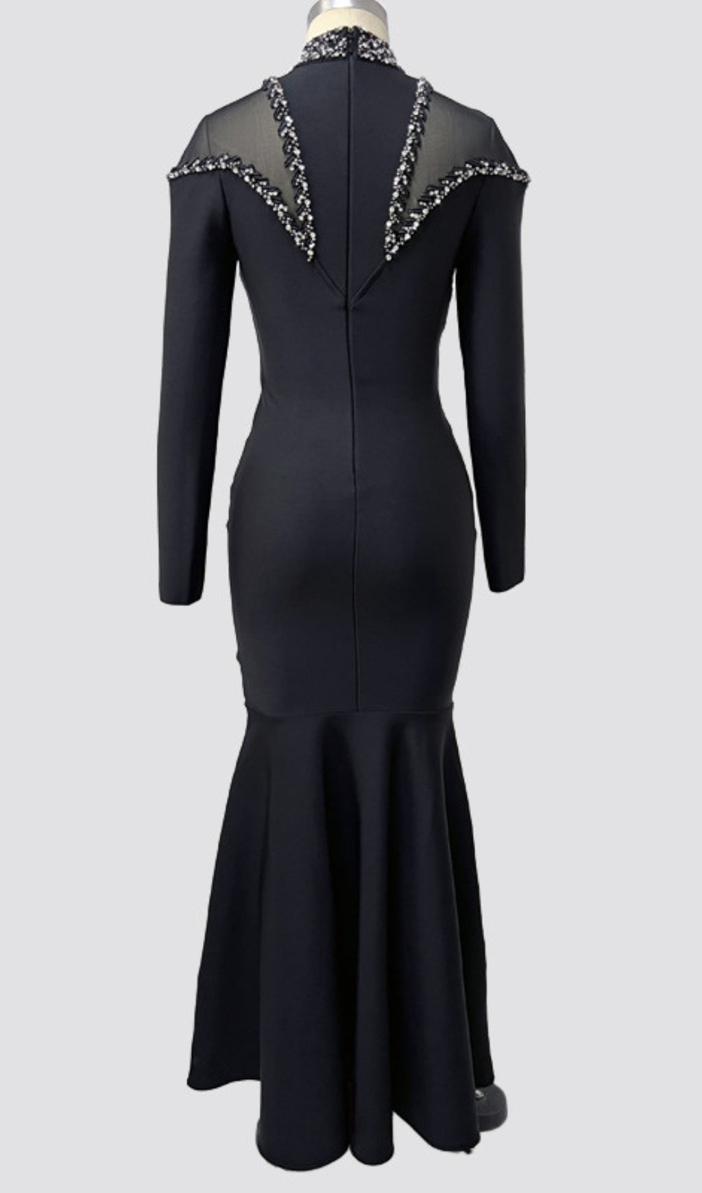 Mock Neck Beaded Mermaid Maxi Dress in Black