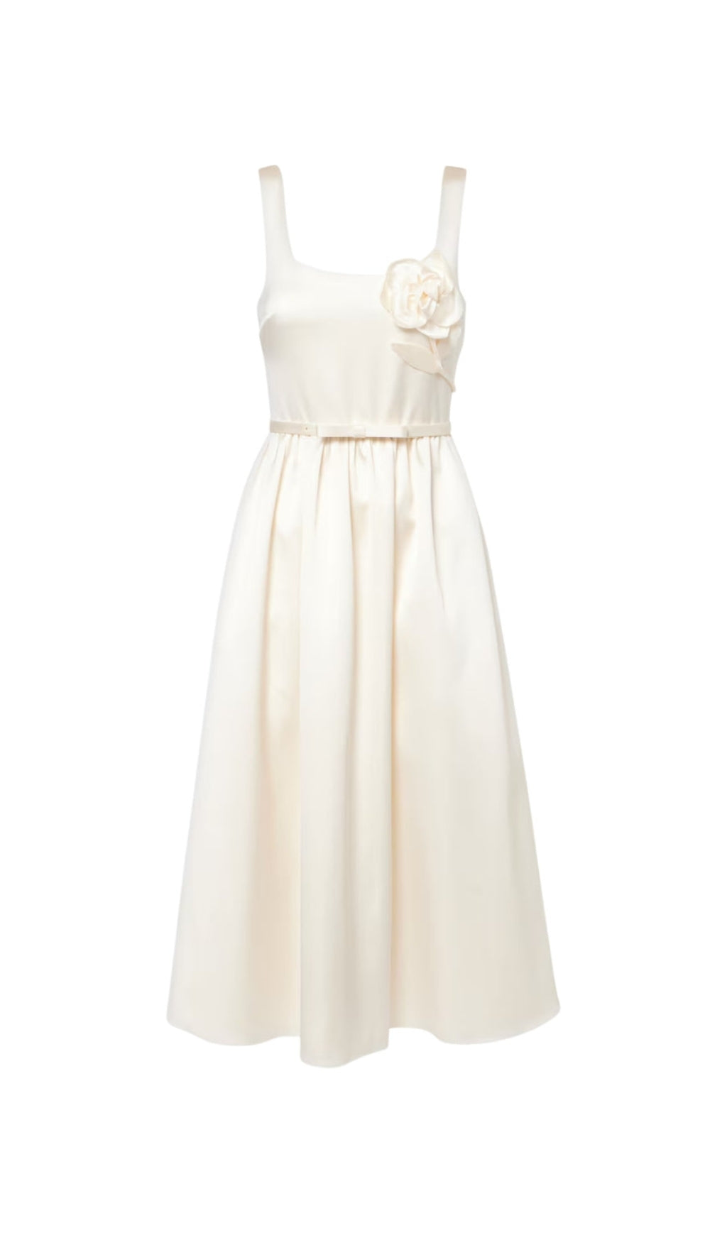 polly floral-appliqu¨¦ satin midi dress in ivory