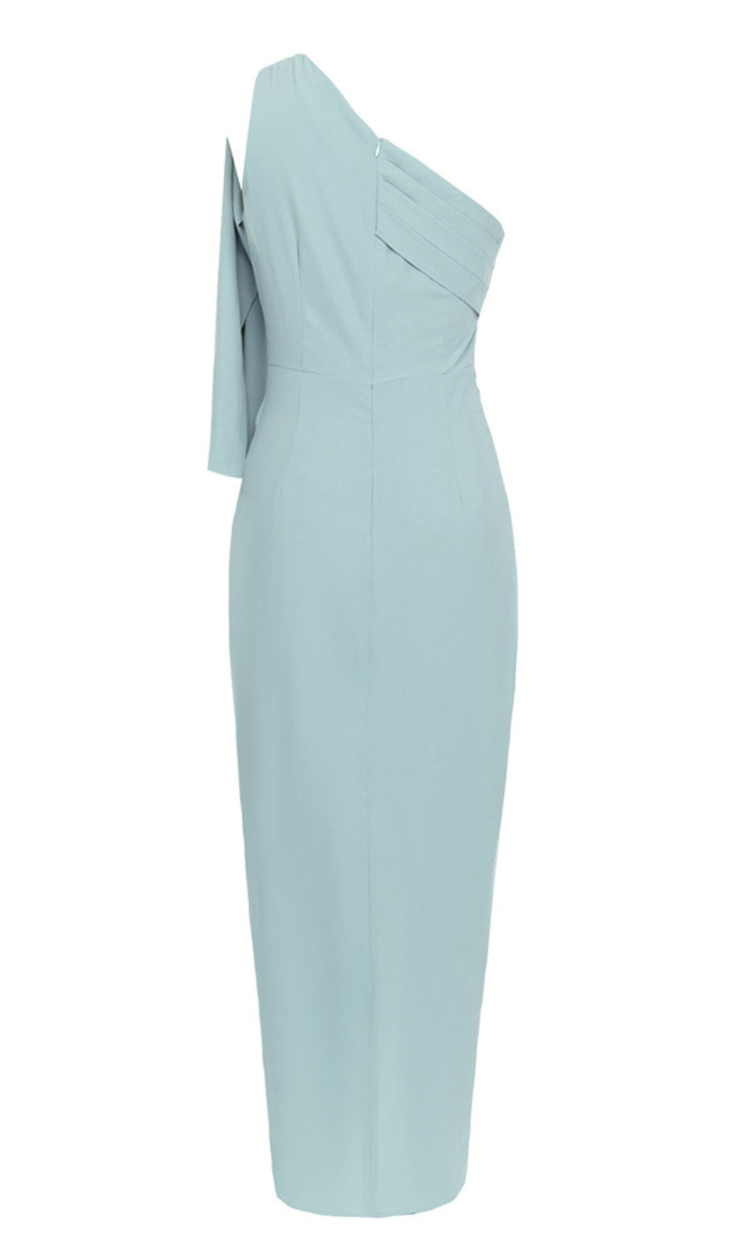 One - Shoulder Ruched Slit Midi Dress in Blue