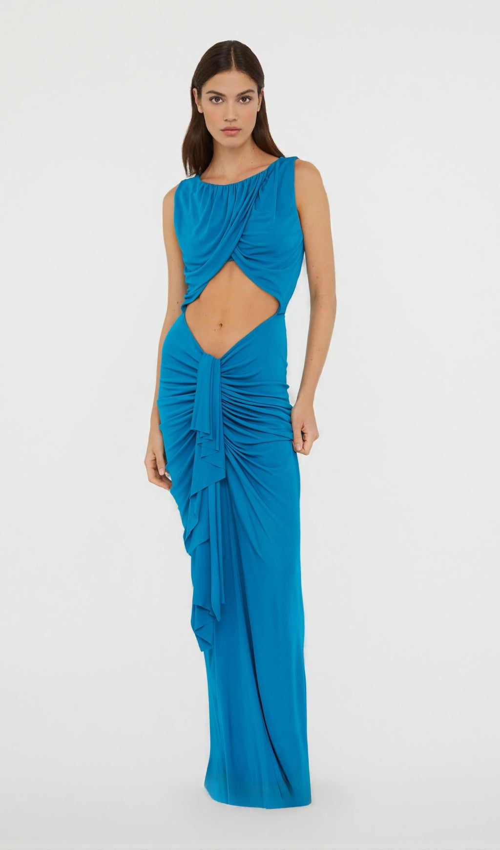 Lily Draped Cutout Maxi Dress in Blue - Elegant Evening & Event Gown