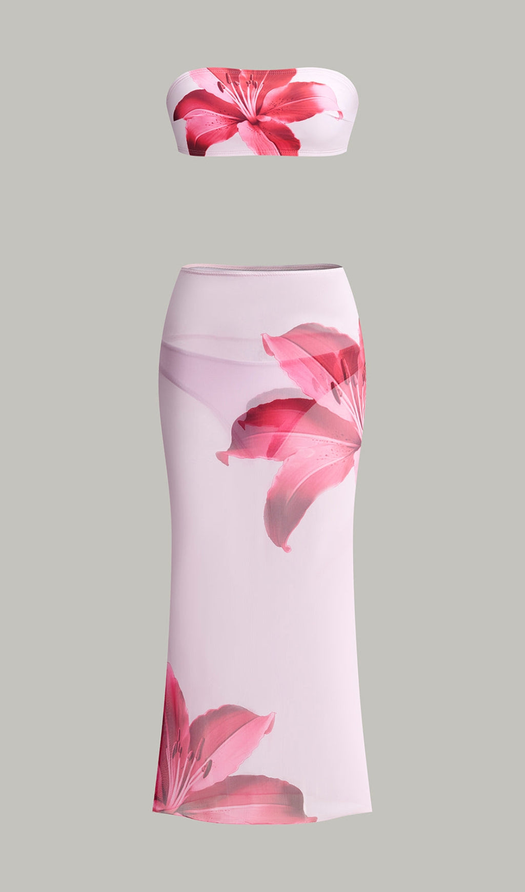 Floral Printed Bikini Bandeau and Chic Pareo Skirt