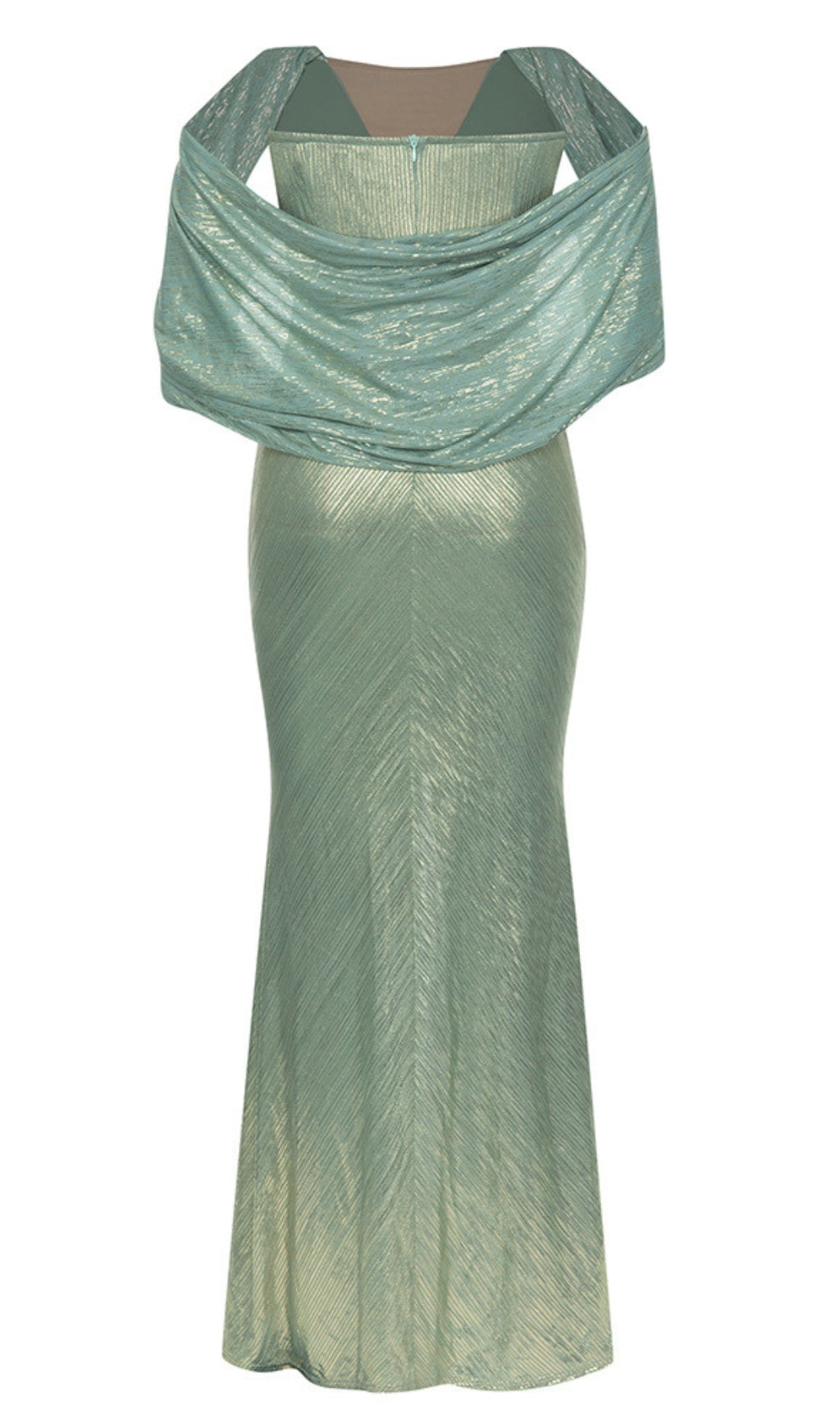 Metallic V - Neck Slit Maxi Dress in Teal