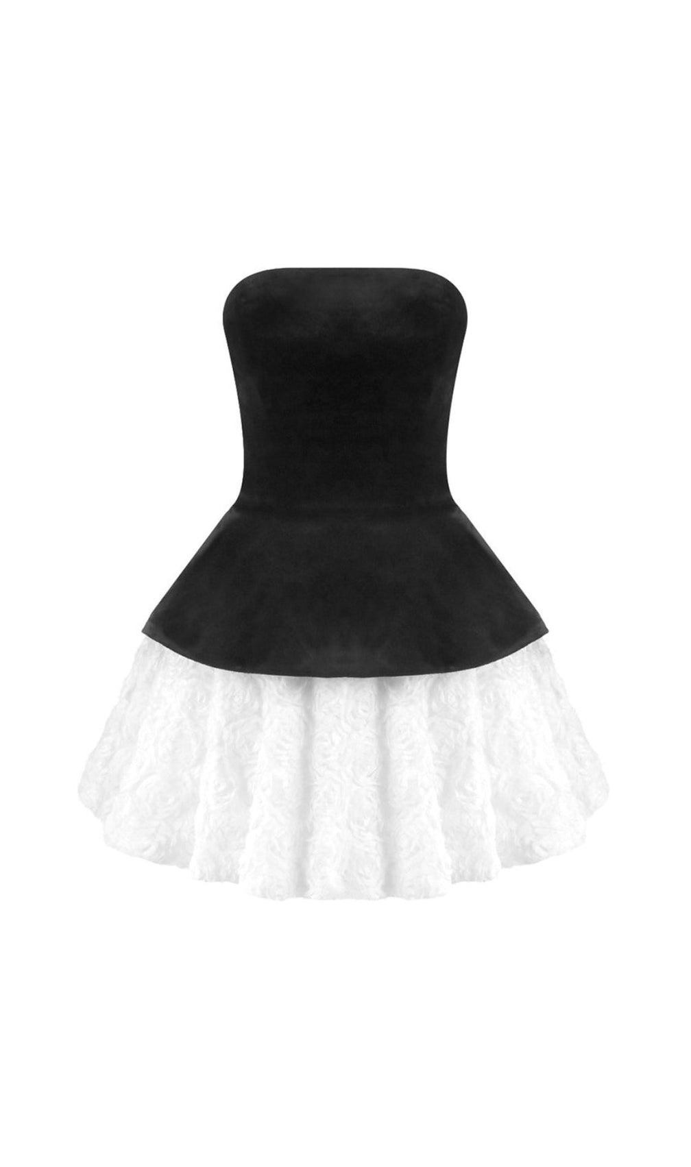 PETAL-LAYERED VELVET TOP MINI SKIRT SUIT WITHOUT GLOVE - BLACK/WHITE