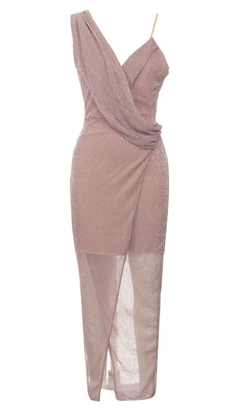 Draped Mesh - Insert One - Shoulder Dress in Light Pink
