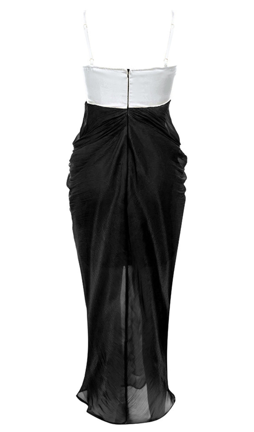 Ruched Chiffon Midi Dress in Black And White