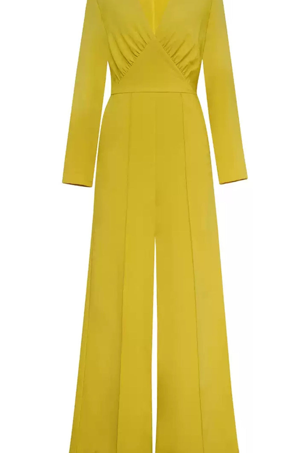 Yellow V - Neck Long - Sleeve Wide - Leg Jumpsuit