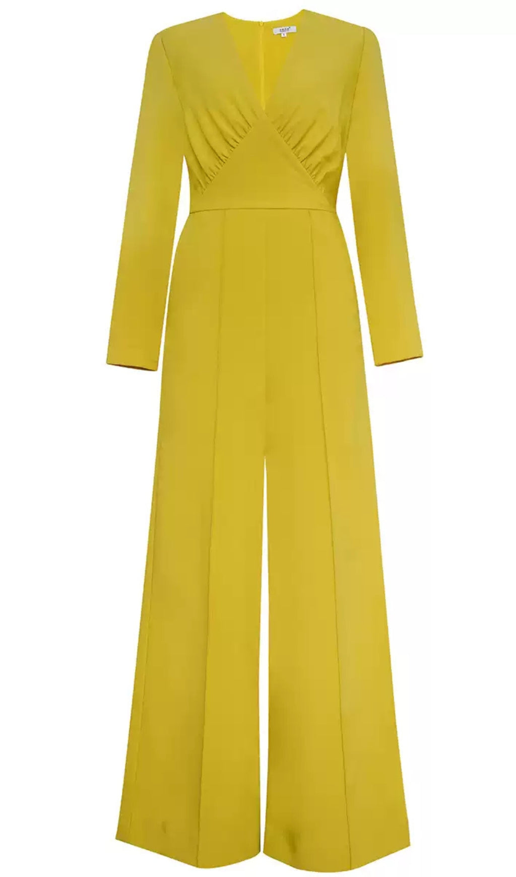 Yellow V - Neck Long - Sleeve Wide - Leg Jumpsuit
