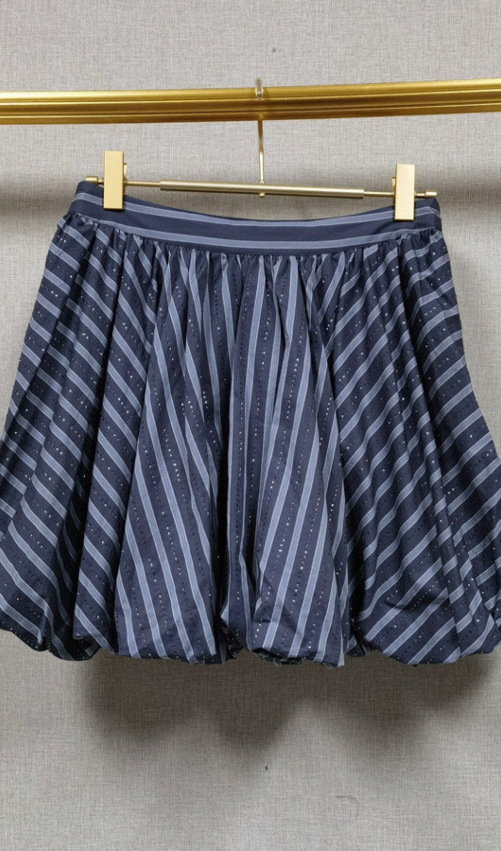 Striped Rhinestone Bubble Hem Skirt in grey