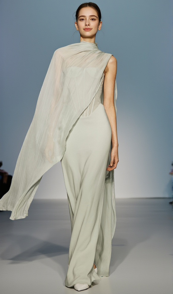 anna Strapless  Mesh Scarf Corset Maxi Dress in green