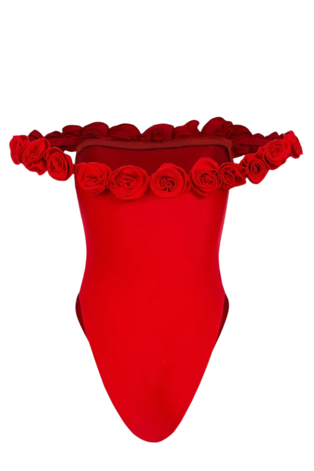 3d flower strapless bodysuit in red