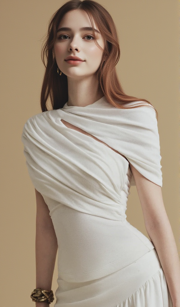 CASSIA Asymmetrical ruched top Midi Skirt set in white