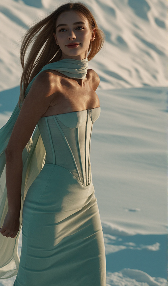 anna Strapless  Mesh Scarf Corset Maxi Dress in green
