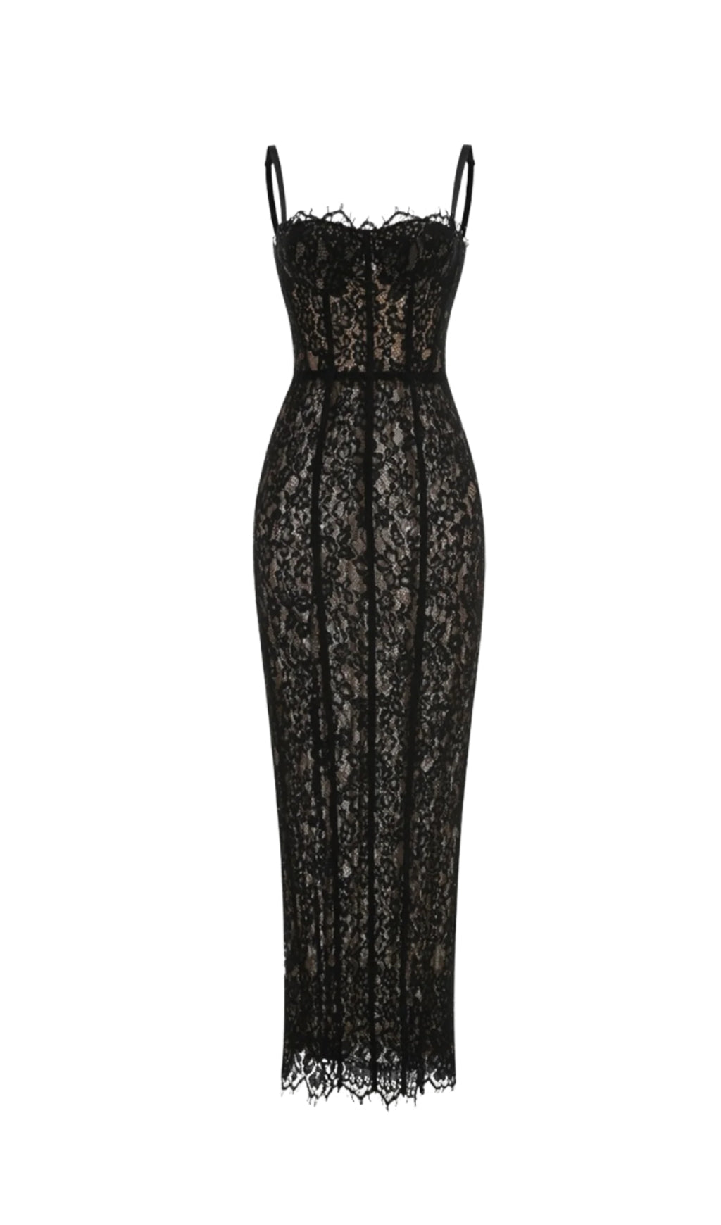 freda Lace Corset maxi Dress in black