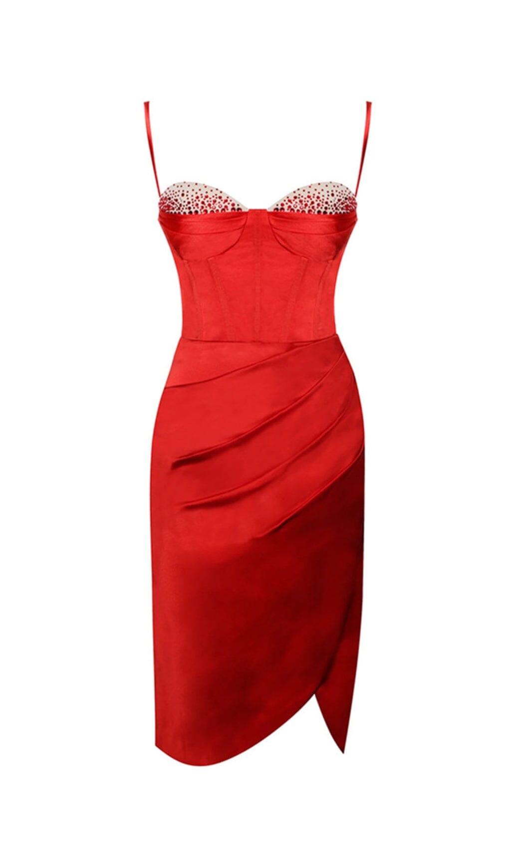 NYLA RED SATIN CORSET DRESS WITH CRYSTALS - Ownci